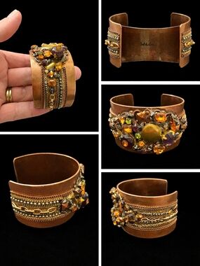 Cookie Lee Copper Cuff Bracelet with Amber, Olive & Purple Accents